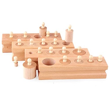 Adena Montessori Wooden Small Cylinders Block Knobbed Cylinder Socket Sensorial Educational Tools Preschool Early Learning Toys for Kids Set of 4 Ages 2