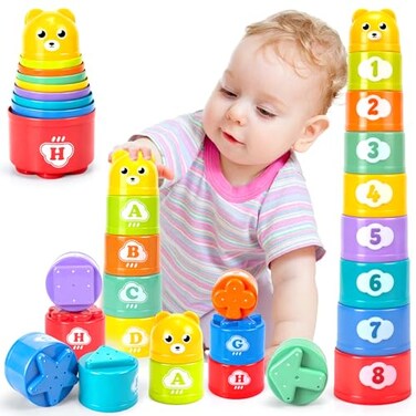 Ynanimery Stacking Cups Toys for Toddlers 13 Baby Toys Stacking Cups Teething Toy for Babies 612 Months Montessori Educational or Bath Fun Stacking Blocks for Toddlers 13