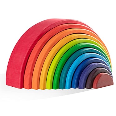 MERRYHEART Wooden Rainbow Stacking Toy 12 Pieces Extra Large Montessori Wooden Stacking Arch Educational Toys Nesting Puzzle Building Blocks for Kids Toddlers Rainbow Stackers