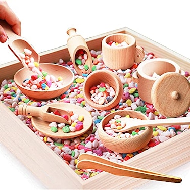 Yowlieu Montessori Sensory Bin Tools 1 Wooden Box 11 Sensory Tools for Toddlers Preschool Children Fine Motor Learning Pretend Play