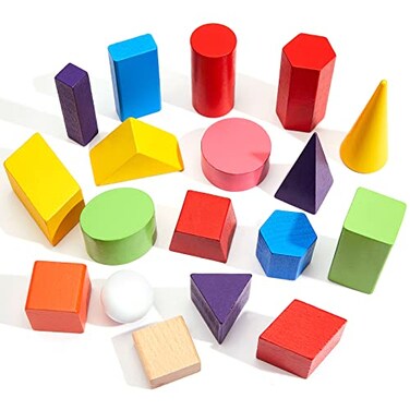 Deekin 18 Pcs Large 3D Shapes for Teaching Math Manipulatives Geometric Solids Blocks Montessori Learning Blocks Solid for Preschool Elementary Home School Supplies 3D Shape