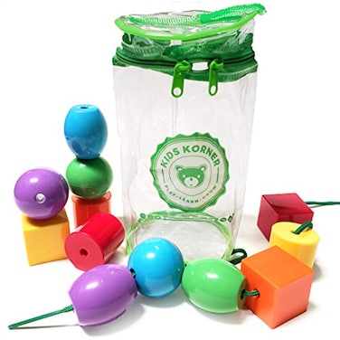 KIDS KORNER Jumbo Lacing Beads for Kids Montessori Toddler Games and Educational Toys Rainbow Matching Game and Stringing Bead Set with Toy Storage and Learning Activities eBook