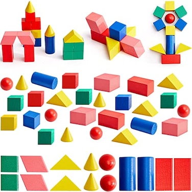 Sotiff 140 Pcs Mini 3D Shapes for Teaching Wood Geometric Solids Geometric Shapes 3D Shape Blocks Classroom Manipulatives for Elementary School Geometry Math Kindergarten Preschool Learning