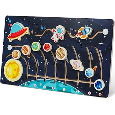Zeoddler Movable Solar System Puzzle for Kids 36 Wooden Space Toys Planets for Kids Preschool Learning Activities Gift for Boys Girls