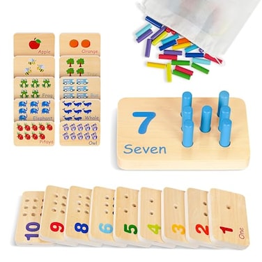 TOOKYLAND Peg Board Toddler Toys Counting Wooden Toys with 55 Pegs Wooden Math ManipulativesMontessori Math and Numbers for Kids Kindergarten Learning Activities