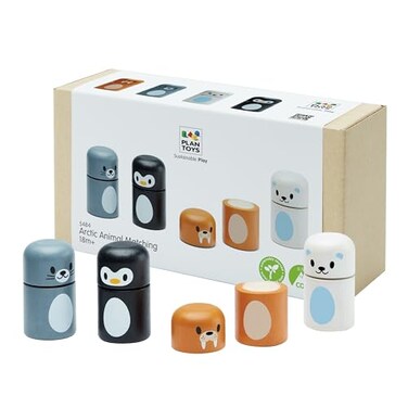 PlanToys Arctic Animal Matching Wooden Montessori Learning Toy Educational Matching Game for Memory Sorting and Visual Skills Eco Friendly Fine Motor and Early Cognitive Activity