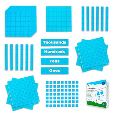 Simply magic 1314 PCS Jumbo Blue Magnetic Base Ten Blocks for Math Headings Math Manipulatives Base 10 Blocks Place Value Manipulatives Magnets Counters for Kids Classroom Must Haves
