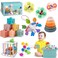 Plunack 6 in 1 Montessori Baby Toys for 612 Months Stacking Blocks Rings Pull String Suction Cup Spinner Matching Eggs Shape Sorter Sensory Bin Infant Developmental Gift Set