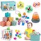 Plunack 6 in 1 Montessori Baby Toys for 612 Months Stacking Blocks Rings Pull String Suction Cup Spinner Matching Eggs Shape Sorter Sensory Bin Infant Developmental Gift Set