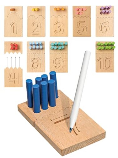 Bimi Boo Counting Peg Boards and Number Tracing for Kids Wooden Montessori Arithmetic Math Toy Set for Toddlers and Preschoolers Math Manipulatives for Kindergarten 55 Pegs 10 Boards 1 Pencil