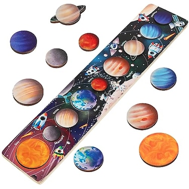 Zeoddler Solar System Toys for Kids 36 Wooden Space Puzzle Planets for Kids Preschool Learning Activities Gift for Boys Girls