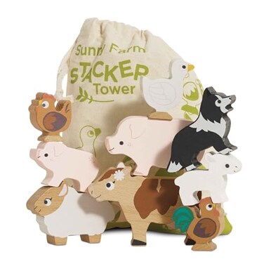 Le Toy Van Wooden Sunny Farm Stacker Bag Educational Balancing Activity Plastic Free Toy Suitable for Age 18 Months PL141
