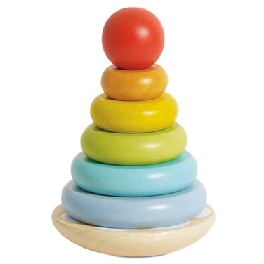 Le Toy Van Wooden Rainbow Stacker Girl Boy 7 Piece Rainbow Wobbling Ring Stacker Suitable for 18 Months