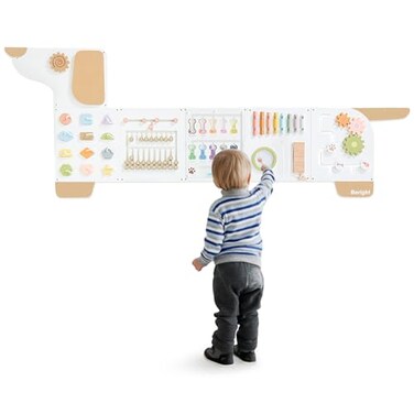 Beright Dog Activity Wall Busy Board Panels Montessori Sensory Toys Toddler Learning Activity Center Perfect for Toddler Playroom Childrens Daycare White