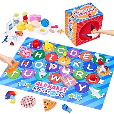 JoyCat Mystery Alphabet Box for Kids 52 PCS Letters Sorting Matching Game Activities Letter Sounds Fine Motor Learning Toys for Preschool Kindergarten Classroom Easter Basket Stuffers Gifts for Kids