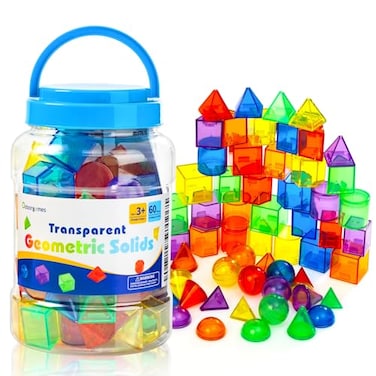Odoorgames 60 Pieces 3D Shapes for Teaching Geometric Solids for Kids Light Table Manipulatives Translucent Toys