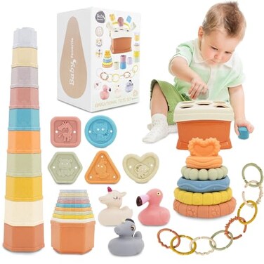 BYFWH Shape Sorter Toy for Toddler 13 Baby Stacking Toy with Nesting Cups 5 in 1 Infant Learning Stackable Block for Sand Bath Play Birthday Gift for Girl Boy 9 Month