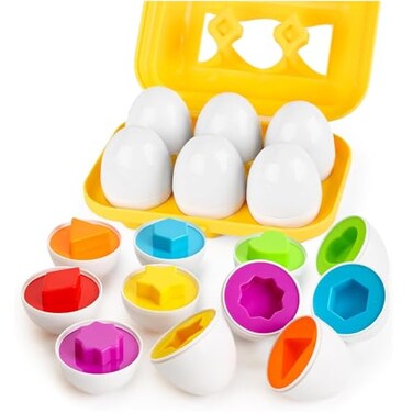HANSGO Shape Matching Eggs Toys for Toddlers 6 Easter Egg Toys with Storage Carton Educational Color and Shape Matching Set