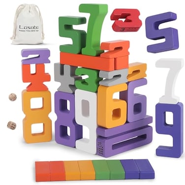 Lasoba Wooden Number Building Blocks Large Digit Blocks 110 30 Pcs Math Blocks Number Toys for Kids Educational Blocks for Toddlers Toys to Learn Numbers for 3 Year Olds