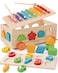 Jessruly Shape Sorter Wooden Xylophone and Montessori Number Puzzle Set for Babies Educational Sorting Game with Storage Car for Toddlers