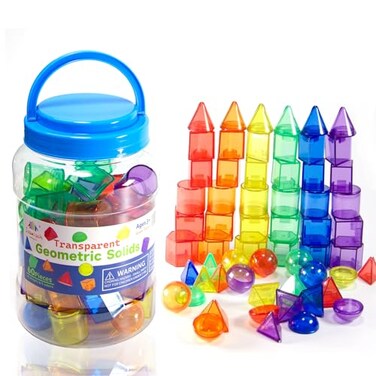 Joswisch 60 PCS 3D Shapes for Teaching Geometric Solids Geometric Shapes for Kids Light Table Manipulatives 3D Shapes Light Table Toys Math Manipulatives for Classroom