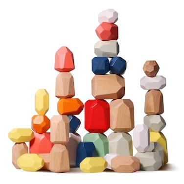 MTTIERY 36PCS Wooden Stacking Rocks Building Blocks Montessori Toys for 3 4 5 year old Stacking Game Sensory Preschool Learning Activities Balancing Stones Birthday Gifts for Kids 35 Easter Basket Stu