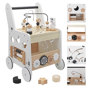 touch us Wooden Baby Walker Activity CubesBaby Push Walker Toy for Toddler 5in1 Montessori LearningEducational Toys for 1 Year Old Boy Girl SortingStacking Bead Mazes and Counting Toys