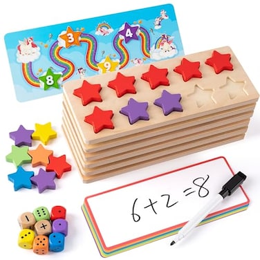 SYNARRY Wooden TenFrame Set Math Manipulatives for Kindergarten Classroom Elementary 1st 2nd Grade Montessori Toys Gifts for 38 Addition and Subtraction Counters Math Games for Kids Ages 68