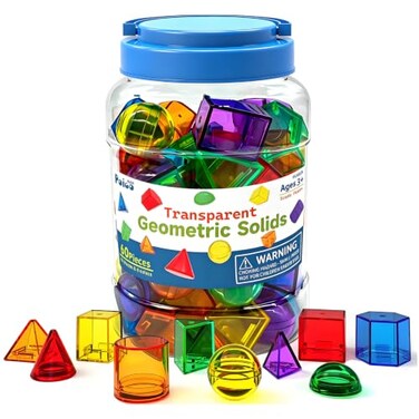 EXBEPE 3D Geometric Solids 60 Pcs for Kids Translucent Geometric Shapes for Geometry BeginningsLight Table Manipulatives Toy Math Helper School Supplies