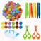 YQMVXW 119Pcs Kid Tweezers fine Motor Skills SetHelping Hands fine Motor Tool SetIncludes 100 Pcs Pompoms12 Cups4 Tweezers2 Clips1 Storage Box for Counting Sorting Training