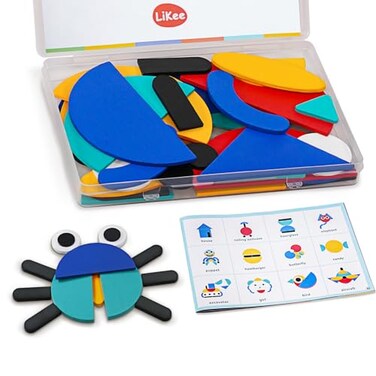 LiKee Open Ended Wooden Shape Puzzles with 36 Blocks and 60 Pattern Shapes for Toddlers 3 Years Old Montessori Toys Preschool Education Activity for Kids 48 Yrs