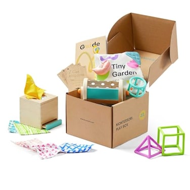 Tiny Land Montessori Baby Toy Set 46 Months Early Learning Motor Skills Development Kit with 4in1 Soft Cloth Book Spinning Rainbow Toy Silicone Blocks and Baby Tissue Box