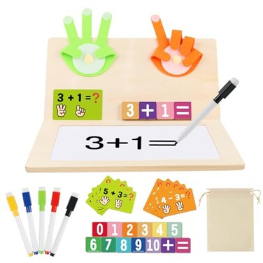 RECEKA Number Blocks Toys for Kids Wooden Montessori Toys for 3 4 Years Old Boy Girl Toddler Fingers Arithmetic Educational Math Manipulatives with Whiteboard 57 Preschool Learning Activities Counting