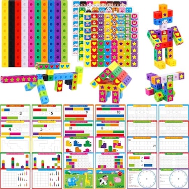 SpriteGru Math Linking Cubes 100 Math Cube Manipulatives with 30 Learning Activities plus 192 Reusable Stickers Number Counting Blocks Snap Linking Math Counters Fun Educational PreK Counting Blocks