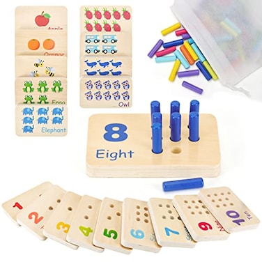 ISMETACU Wooden Montessori Number Blocks for Toddlers Counting Peg Board for Kids Age 3 4 5Preschool Learning ToysIdeal for Kids 3 4 5 Years Old