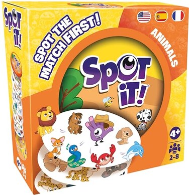 Asmodee Spot It Animals 2024 Refresh EcoSleeve Edition 5in1 Visual Perception Game for Quick Reflexes and Family Fun Ages 4 28 Players 15 Minute Playtime