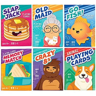 LotFancy Card Games for Kids 6 Decks Go Fish Old Maid Crazy Eights Memory Match Slap Jack Animal Playing Cards Easter Basket Stuffers Stocking Stuffers Birthday Gifts