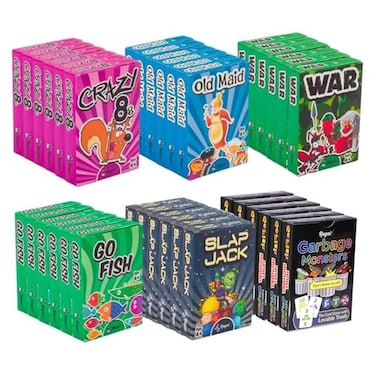 Regal Games Card Games for Kids Go Fish Crazy 8s Old Maid Slap Jack Garbage Monsters War Simple Fun Classic Family Table Game Sets 6 x 6