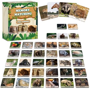 gisgfim 100 PCS Memory Matching Game Wild Animals Concentration Memory Card Matching Games