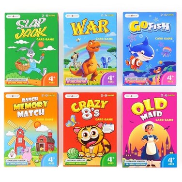 rokt&razo Upgraded Kids Card Games Pack 6 Decks Go Fish Old Maid Crazy Eights Memory Match Slap Jack War Playing Cards Easter Basket Stuffers Stocking Stuffers