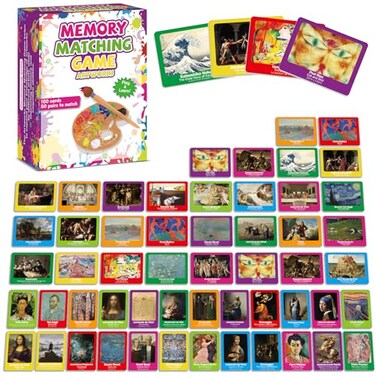 gisgfim 100 PCS Memory Matching Game Famous Paintings Concentration Memory Card for Adults Learning Educational Game A Fun Fast Artworks Theme Matching Games
