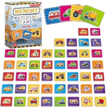 gisgfim 100 PCS Memory Matching Game Trucks Concentration Memory Card Games for Kids Preschool Educational Ages 38 A Fun Fast Vehicle Theme Matching Games