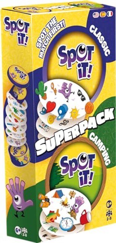 Asmodee Spot It Super Pack 2024 Refresh Eco Big Box Includes Classic and Camping Editions Family Card Game Bundle for Quick Reflexes Ages 6 28 Players 10 Minute Playtime