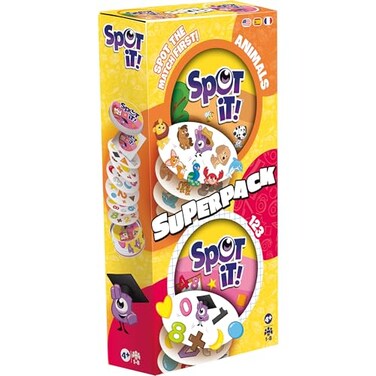 Asmodee Spot It Super Pack Kids 2024 Refresh Eco Big Box Includes Animals and 123 Editions Family Card Game Bundle for Quick Reflexes Ages 6 28 Players 10 Minute Playtime