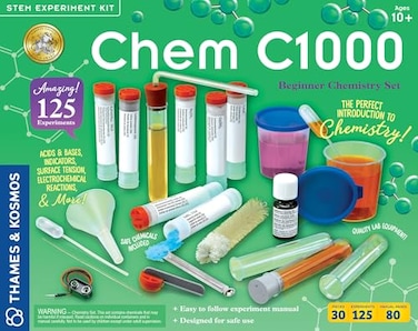 Thames & Thames Kosmos Chem C1000 V 20 Beginner Chemistry Set 125 Experiments 80Page FullColor Lab Manual Real Lab Equipment 7 Chemicals Parents Choice Gold Award STEM Science Kit Ages 10
