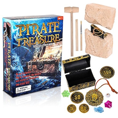 ArtCreativity Pirate Treasure Dig Kit for Kids Gem Excavation Set with Digging Tools Interactive Excavating Toys Great Birthday Gift Idea Contest Prize for Boys and Girls