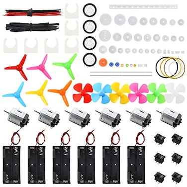 Sntieecr 6 Set DC Motors Kit Mini Electric Motor 3V 15000RPM with 66 PCS Plastic Gears AA Battery Holder Case Motor Bracket Shaft Propeller and Rocker Switch for DIY Toys Science Projects