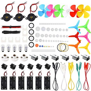 Sntieecr 6 Set 131 PCS DC Motors Kit Mini Electric Motor 153V 15000RPM with 66 PCS Plastic Gears Shaft Propeller Bulbs Buzzer Sounder Science Experiment Set for Kid DIY STEM Engineering Project