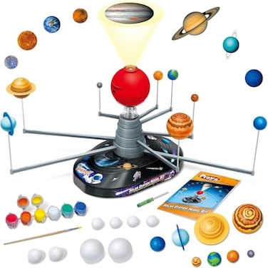 Playz Premium Solar System Model Kit for Kids 4 Speed Motor HD Planetarium Projector 8 Painted Planets 8 White Foam Balls with Paint and Brush for a HandsOn STEM DIY Project for Space Toys