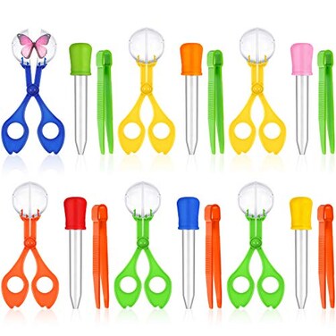 Mudder 18 Pieces Fine Motor Skill Toys Include Handy Scoops Jumbo Tweezers Rubber Tipped Dropper Bug Insects Catcher Sensory Learning Tool Backyard Outdoor Explorer Kit Skill Development